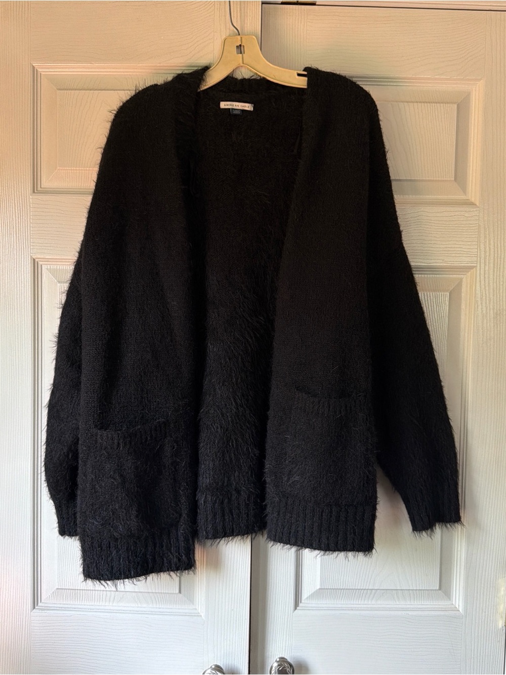 American Eagle Outfitters Black Fuzzy Open-Front Cardigan